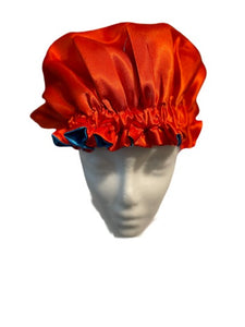 Blue and Red Reversible Satin Bonnet